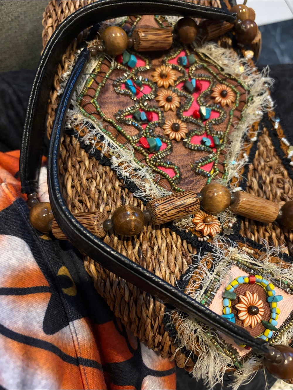 Mary Francis Wicker Beaded Shoulder Bag, 13x5x3 - Picture 10 of 10